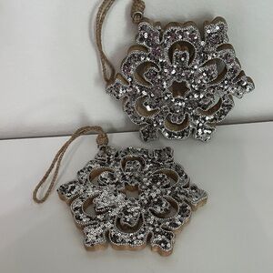 Silver Sequin Snowflake Wooden Ornaments